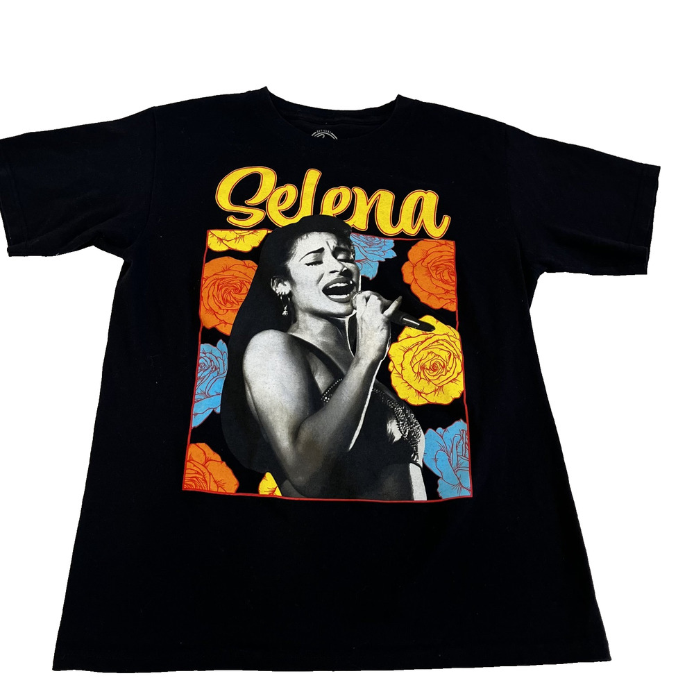 Selena Graphic Band Tee Black Cotton Concert Music Fan Shirt Size S